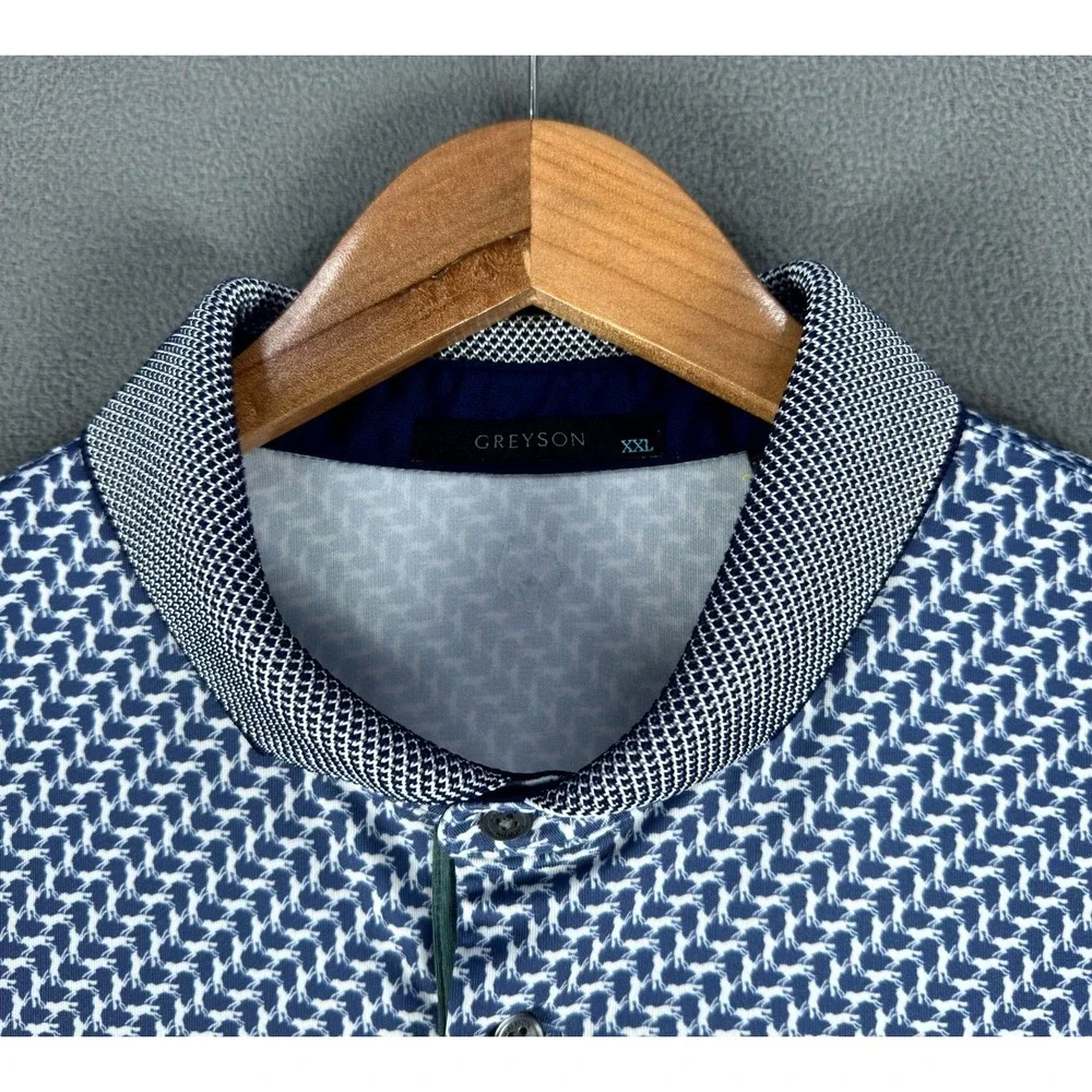 Greyson Polo Shirt‎ 2XL Blue Dances With Wolves Geometric Parkland Country Club